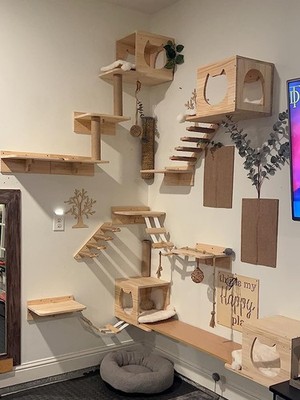 Wandmontage Katze Kletterregal Stufen Sisalseil Treppe Kratzbaum Kätzchen