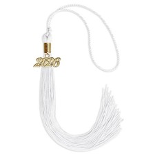 White Single Color Graduation Tassel With 2026 Gold Date Drop Charm