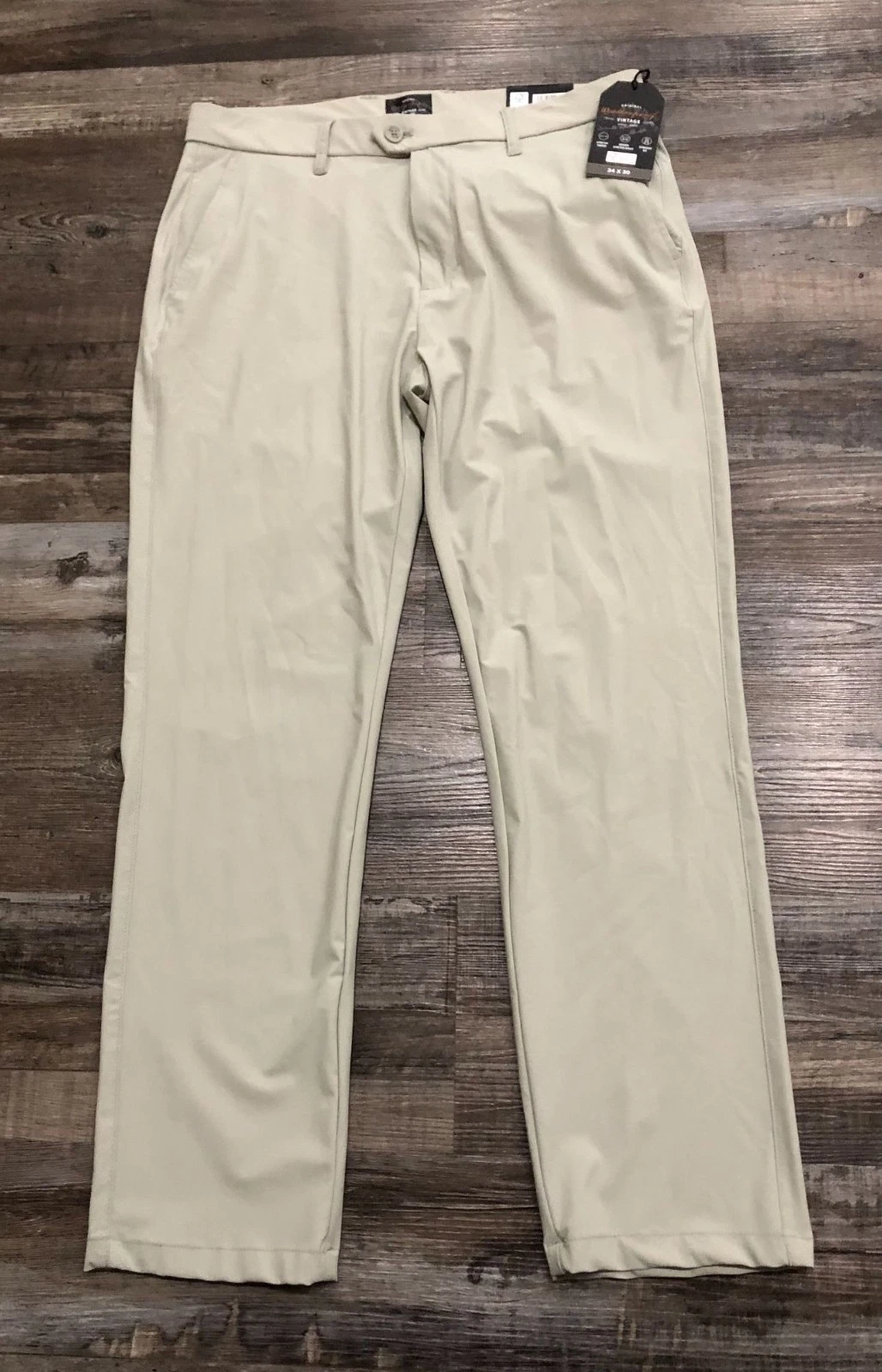 Weatherproof Vintage Mens 34x30 Beige Straight Flat Front Pants New with Tags