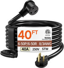 40FT 40 Amp 8 Gauge 3 Prong Welder Extension Cord, NEMA 6-50P to NEMA 6-50R, Hea