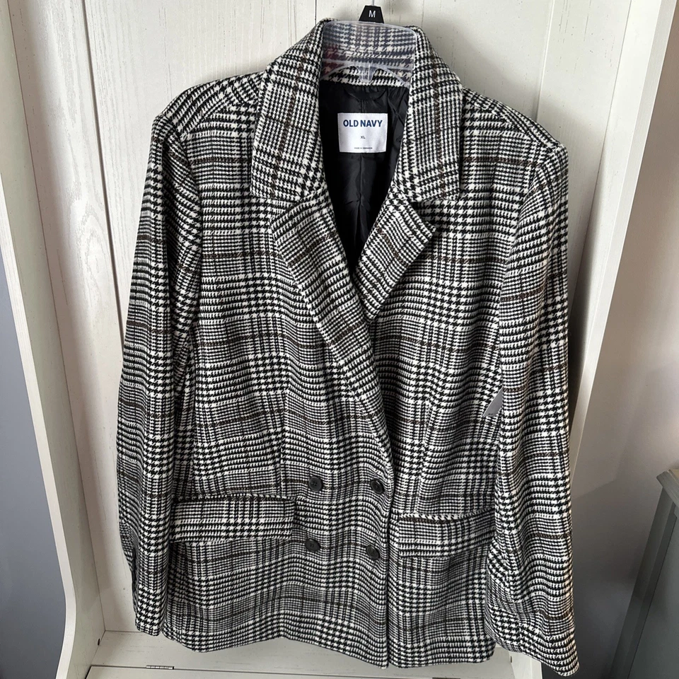 Blazer deportivo Old Navy para mujer gris a cuadros pata de gallo doble pecho talla XL NUEVO CON ETIQUETAS Foto 2 de 4