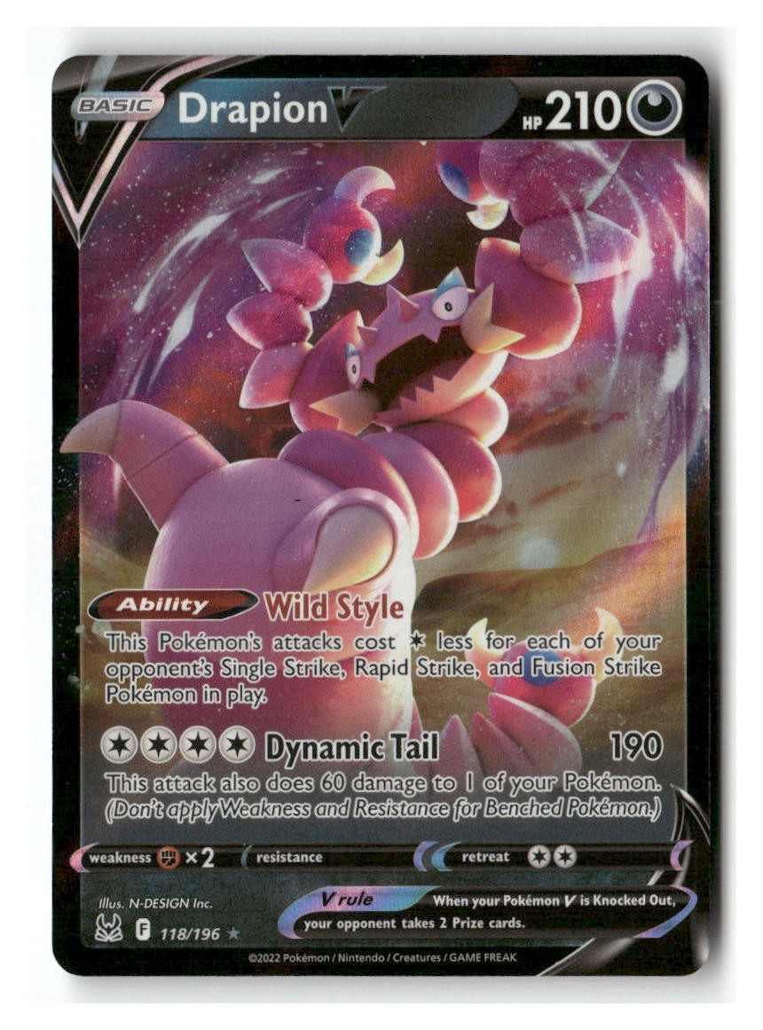 Drapion V 118/196 Holo Rare V Lost Origin Pokemon Near Mint
