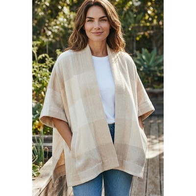 Universal Thread Cream Tan Check Poncho Wrap OSFM Cream Tan Check 061 08 4923