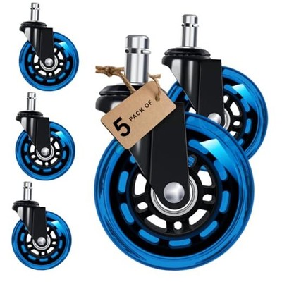 Office Chair Wheels for Replacement, Set of 5, 3'' Rubber Rollerblade-Style 