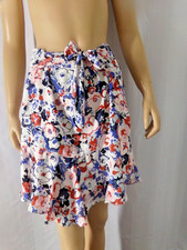 LAUREN Ralph Lauren Skirt tiered 10 Base white floral blue red Sash front tie NW