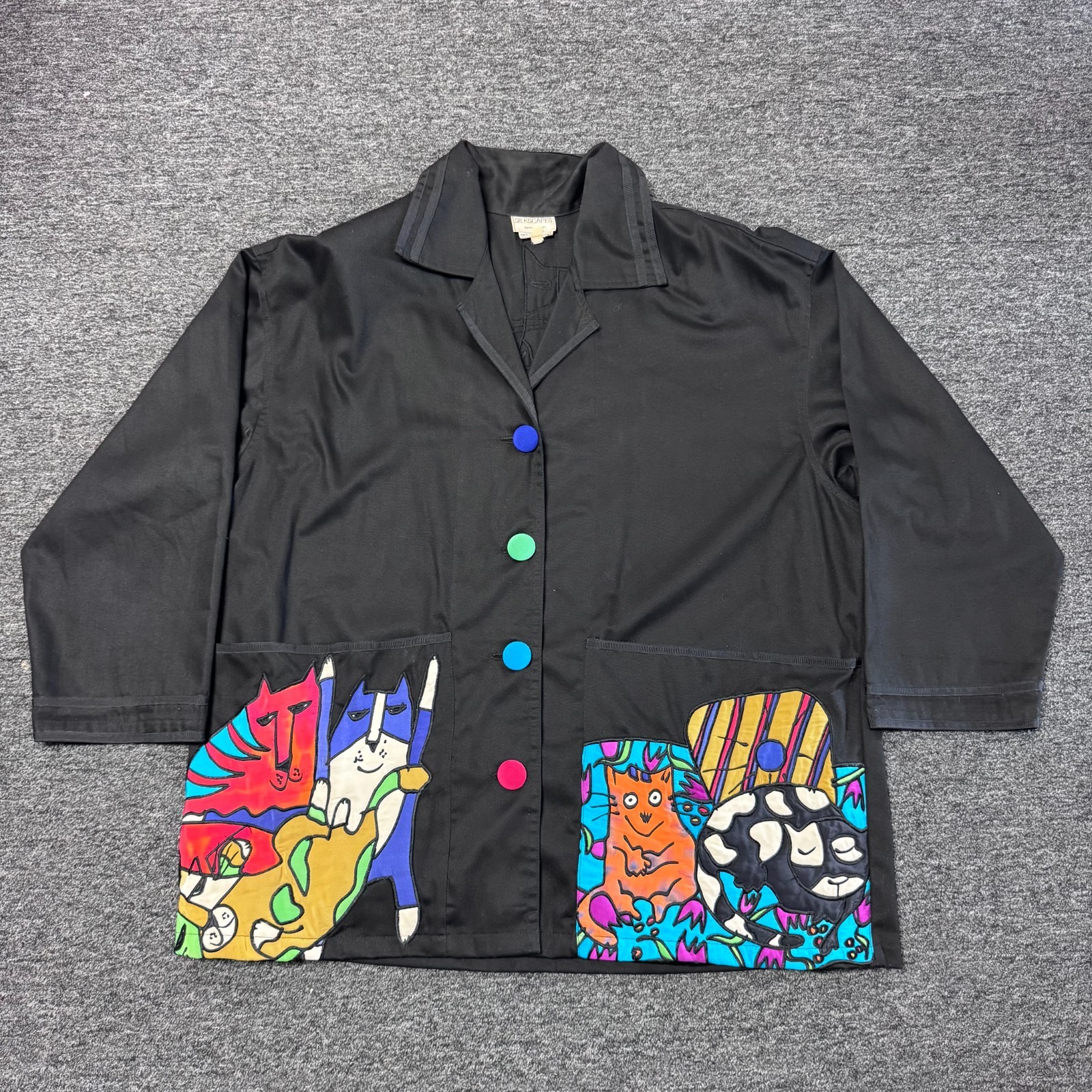 Vintage 90s Silkscapes Satin Wearable Art Kimono Jacket Womens - Sz 2XL Black