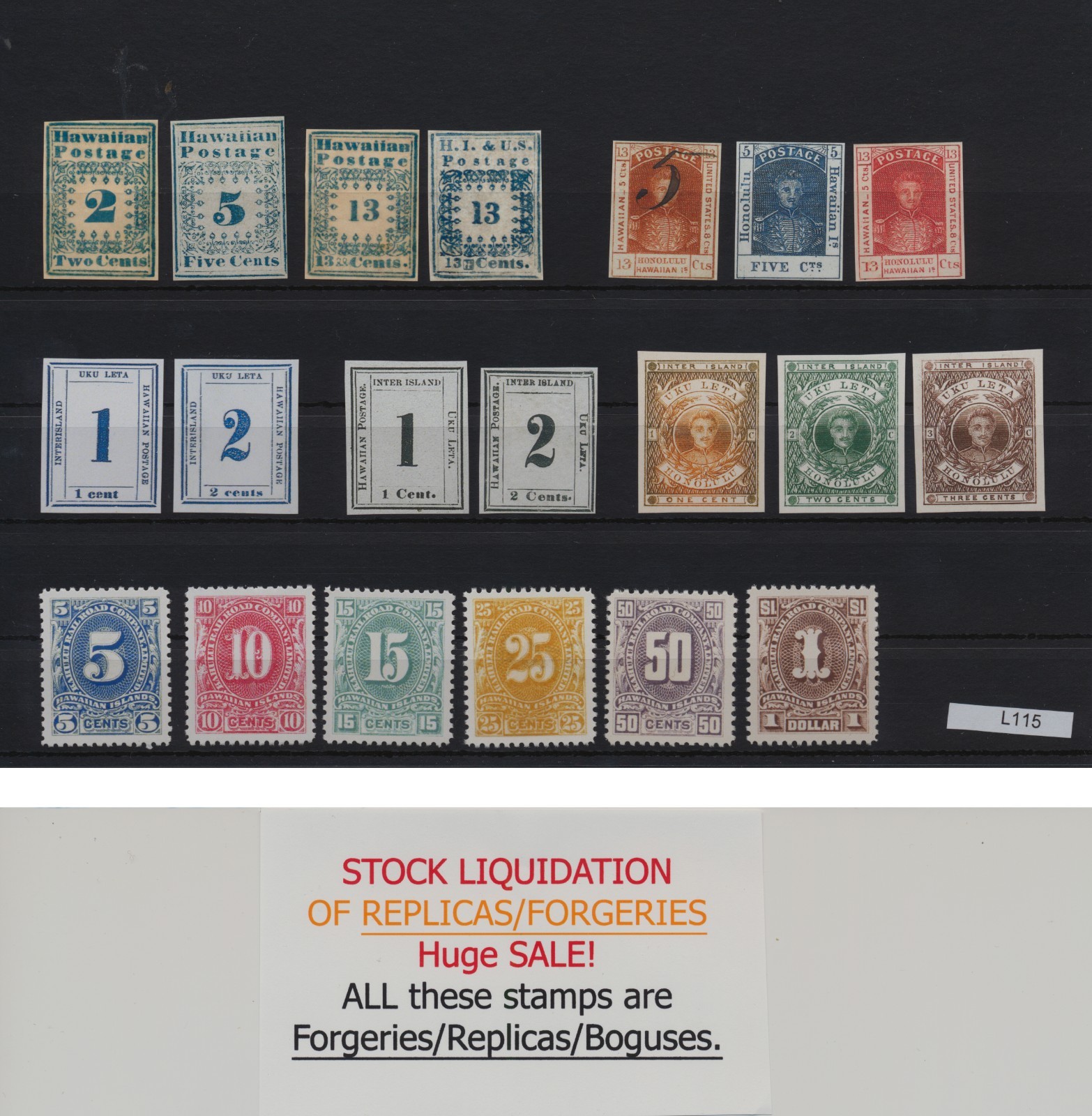 FORGERY - Werner's FORGERY/REPLICA of Hawaii - UNSORTED lot of early stamps