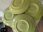 Fiestaware Homer Loughlin China Co. Chartreuse Green Ceramic Saucers -Set/4 -USA