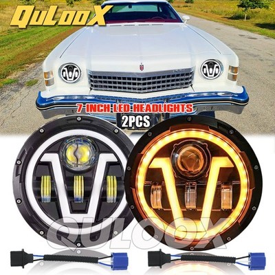 Pair 7'' Inch Round LED Headlights  Halo DRL for 1970-1975 Chevy Monte Carlo