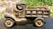 Vintage Cast Iron 1930's Toy C Cab Stake Truck  * 4 3/8" * Barn Find Project