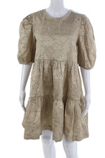 En Saison Womens Trapeze Swing Floral Beige Cotton Knee Length Dress Size M