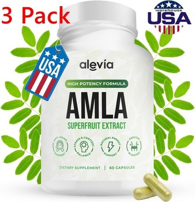 3x Alevia Organic Amla Capsules 1000mg Indian Gooseberry Antioxidant Supplement