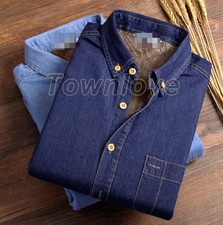 Mens Winter Jeans Shirt Warm Lined Velvet Denim Shirts Bottoming Shirt