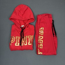 Victoria Secret PINK Sweatsuit Full Set Women  s Size XS Red  Gold