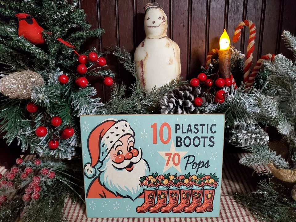 BOTAS DE SANTA DE NAVIDAD ESTILO ROSBRO RETRO VINTAGE SHABBY TIENDA ANTIGUA SIGNO DE CARAMELO Foto 2 de 4