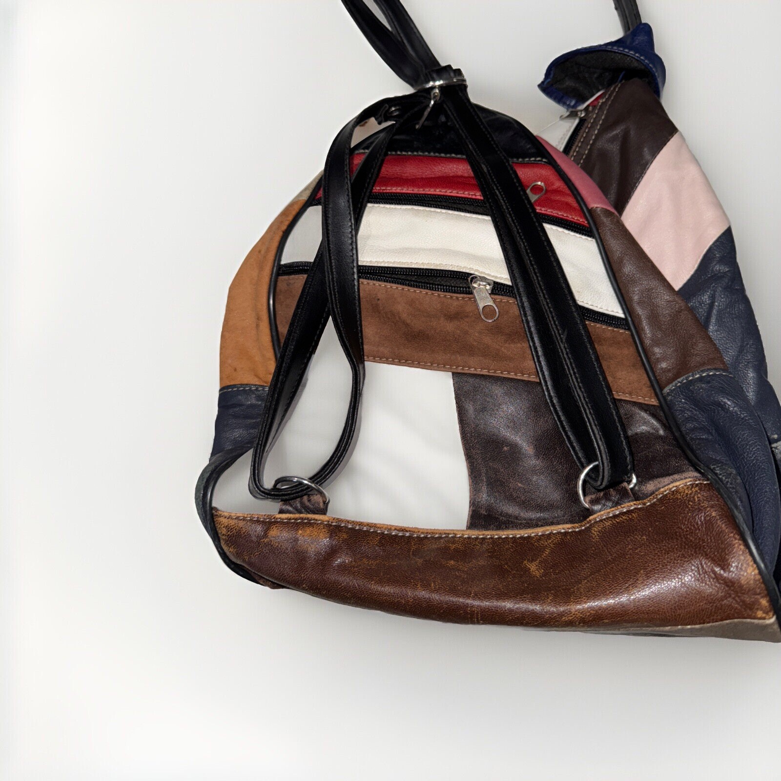 Boho  Leather Backpack Soft Patchwork Lamb Tear S… - image 7