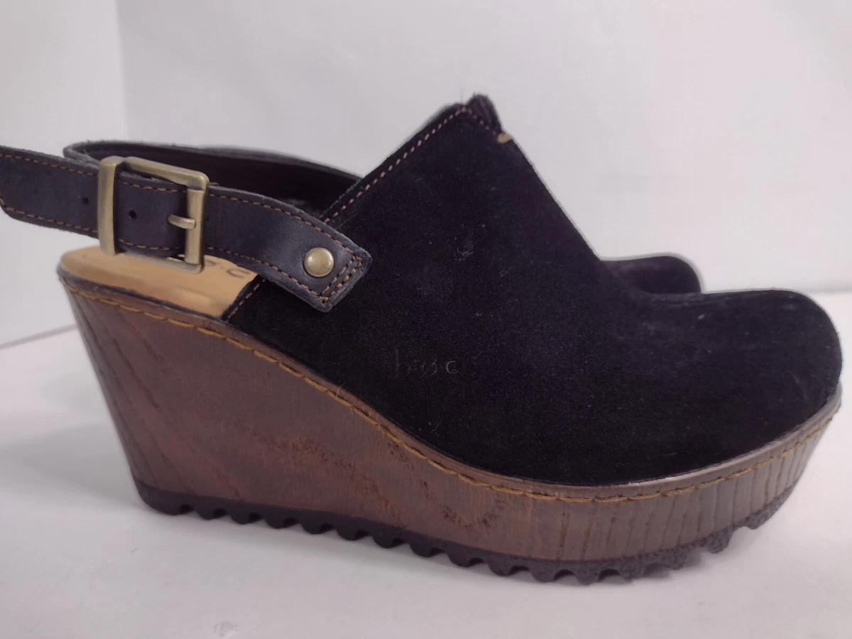 B.O.C Born Concept Womens Size 6M Black Suede Closed Toe Slingback Buckle Clogs