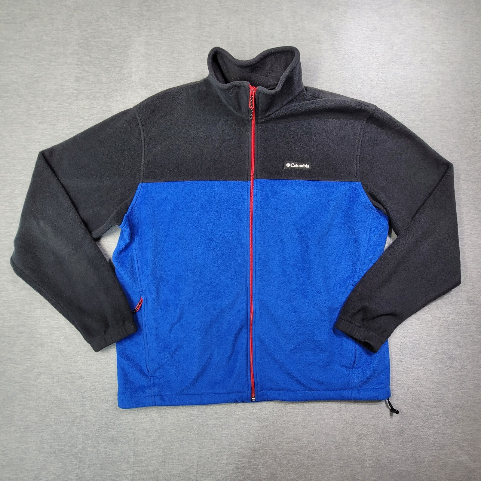 Columbia Men's XL Black & Blue Color Block Fleece Jacket with Zip Pockets