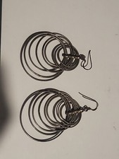 Multi-Layer Sterling Silver Circle Round Tassel Long Dangle Earrings