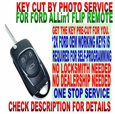 KEY CUT BY PHOTO BK-STYLE FLIP remote for ~2010 FORD MODELS 40 KEYLESS ENTRY FOB
