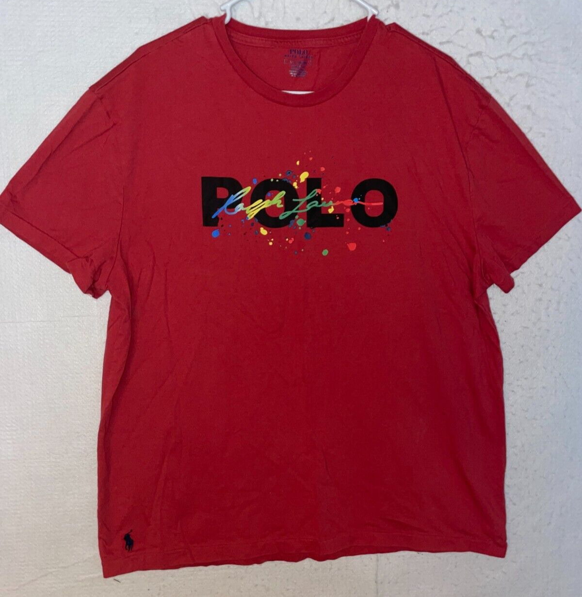 Polo Ralph Lauren manica corta big pony grafica arcobaleno splash uomo taglia L rossa