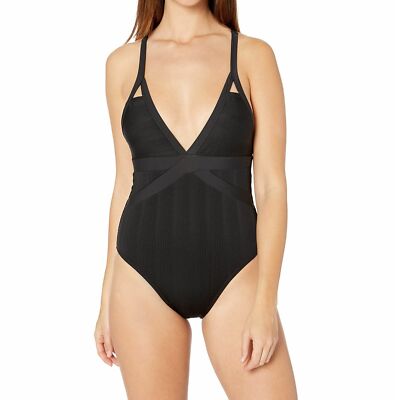 Athena Women's Fine Line Plunge Maillot One-Piece, Black, 16
