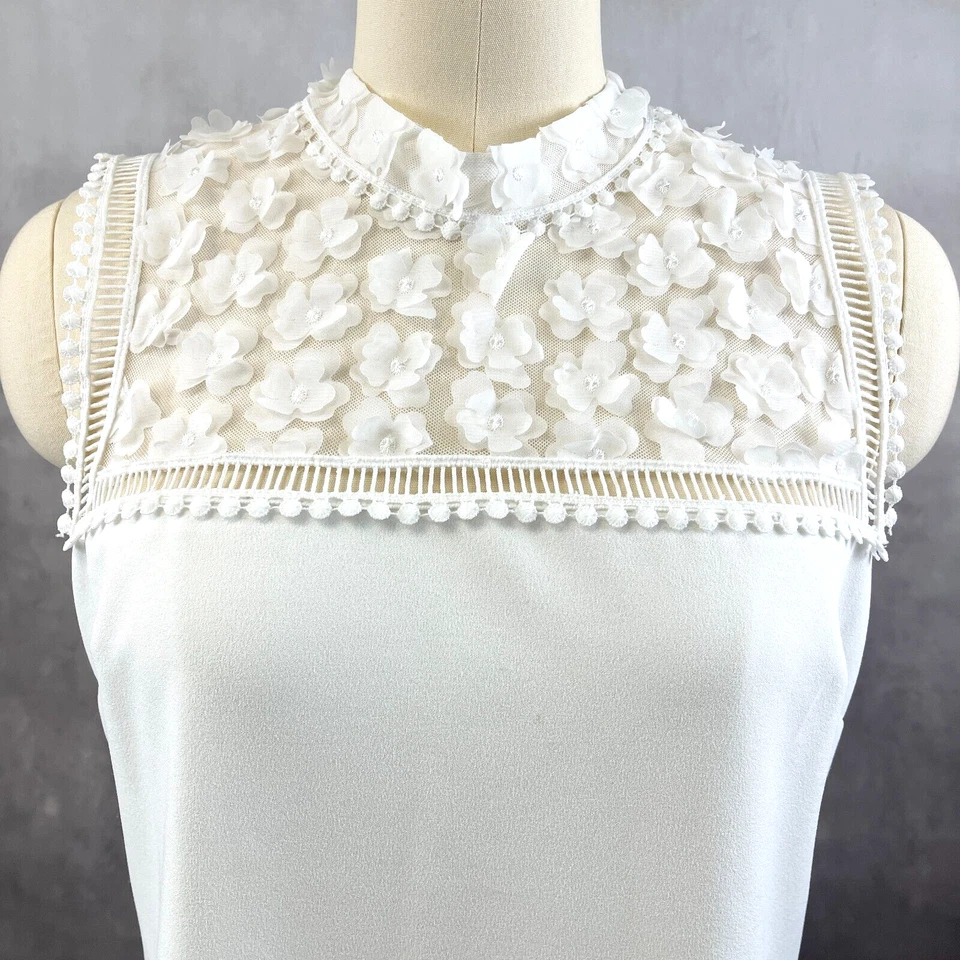 Vestido recto Betsey Johnson para mujer talla 12 vainilla esmerilado flores 3D hada novia Foto 4 de 4