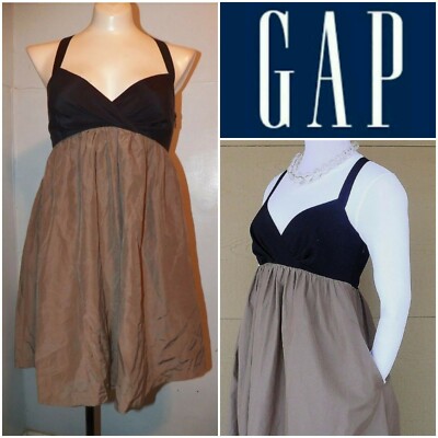 Gap Black Brown Bronze SILK Blend Sleeveless Empire Waist Dress Womens ~ 8  M3020 | eBay