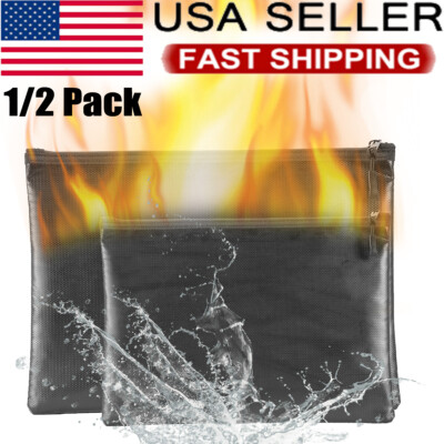 Document Holder Waterproof Fire Proof Safe Money Jewelry Storage Pouch w/ Zipper