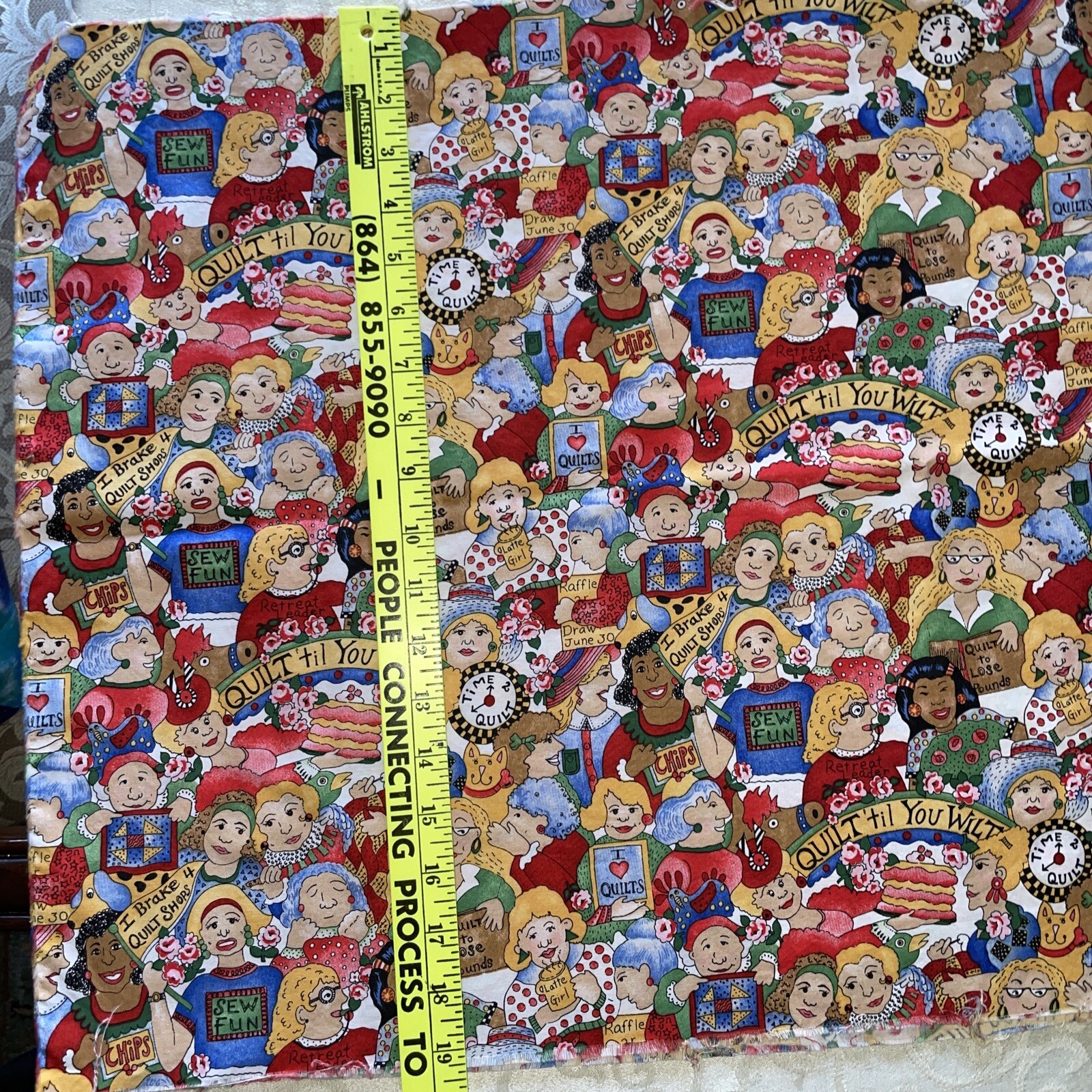 1/2 YARD X 44 "QUILT TIL YOU WILT FABRIC (WASHED) COTTON IN THE