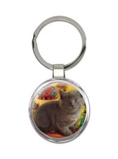 Cat : Gift Round Keychain Cute Animal Kitten Funny Friend Persian