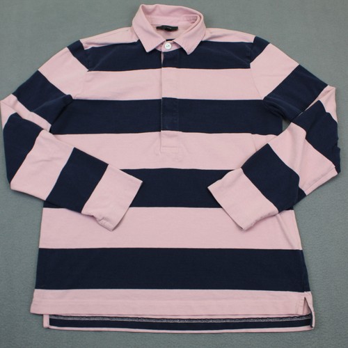 J Crew Shirt Mens Small Pink Blue Polo Striped Rugby Long Sleeve Preppy Collered