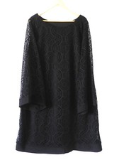 Black Lace Dress Long/Bell Sleeve Boat Neck Pull Over Size 2X