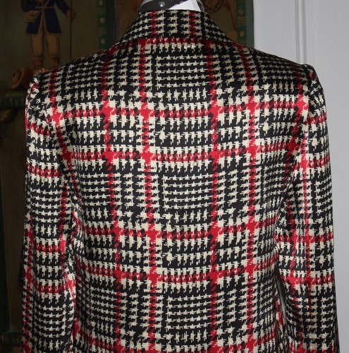NEW L'Agence Taryn Red Silk Houndstooth Check Print Blazer Sz 2 NWT $750 - Picture 10 of 15
