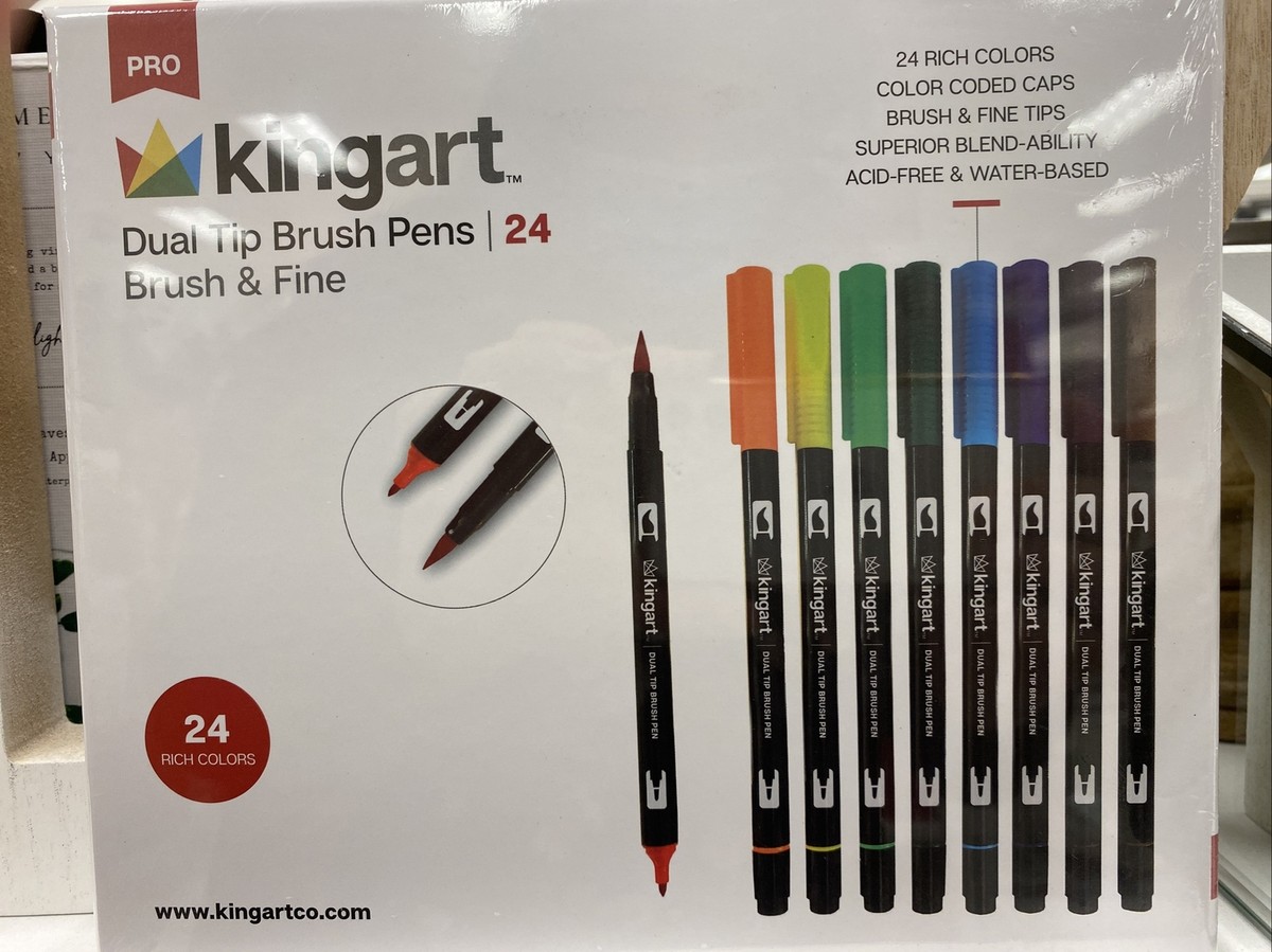 KINGART™ Dual Tip Brush Pen Art Markers, Set of 24 Unique Colors