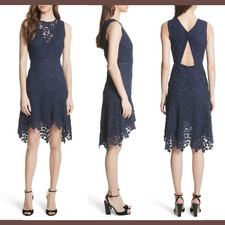 $398 Joie [size 6 ] Bridley Crochet Lace A-Line Dress in Dark Navy Blue #G301
