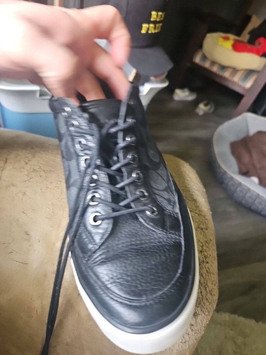 COACH New York Signature Shoes Sneakers Black Leather Lace Up