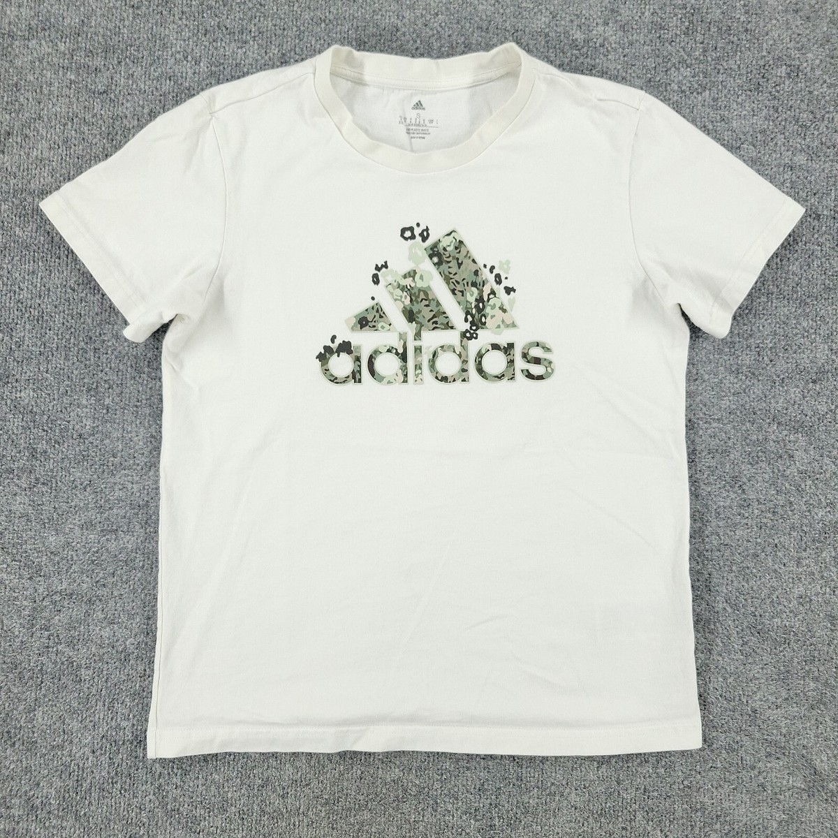 Adidas Shirt Women's Small White Logo Camo Graphic Tee Short