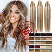 CLEARANCE Tape In Human Hair Extensions Full Head 100 Real Thick Hair Highlight