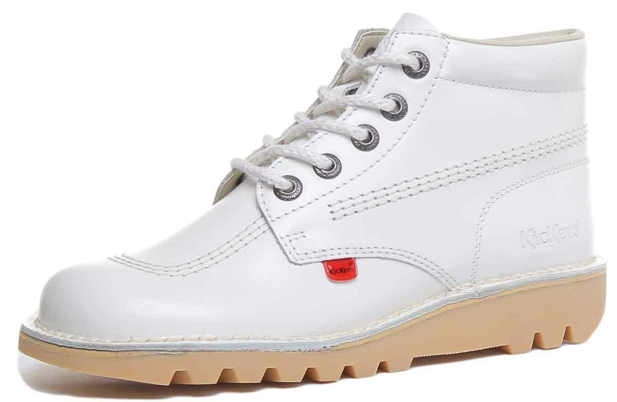 Kickers Kick Hi Unisex Lace Up Leather Ankle Boots In White 