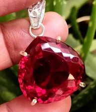 AAA Certified 34 CT Natural Red Ruby Loose Gemstone 925 Solid Silver Pendant