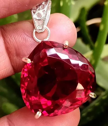 AAA Certified 34 CT+ Natural Red Ruby Loose Gemstone 925 Solid Silver Pendant