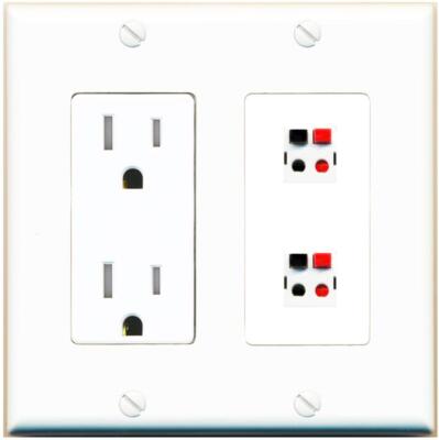 RiteAV 2 Port Speaker Wire Plug Jack Wall Plate - Tamper-Res [White]