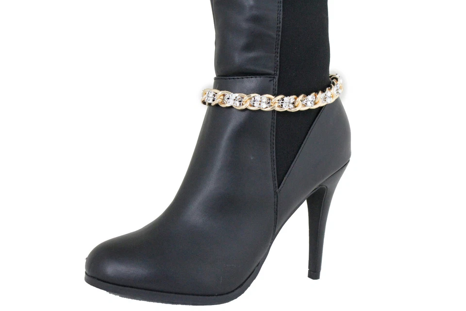 Mujer Oro Metal Cadena Bota Pulsera Western Zapato Dije Tobillera Plata Malla Cuentas Foto 4 de 4