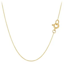 10k Solid Real Gold Mirror Box Chain Necklace, 0.45mm (18 Inches, Yellow Gold)