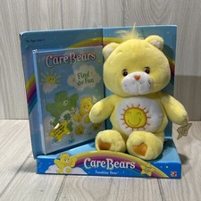 Care Bears Funshine Bear Yellow Plush Stuffed Animal Toy w/Book 2004 Play Along