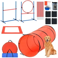 Dog Agility Training Kit Equipment 5 PCS Set with Hurdles Tunnel Outdoor