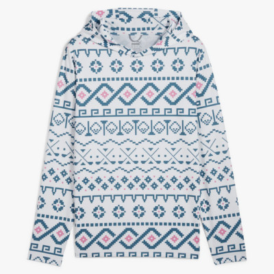 New Puma Men's Fair Isle Hoodie WHITE GLOW-BLUE HORIZON #627641