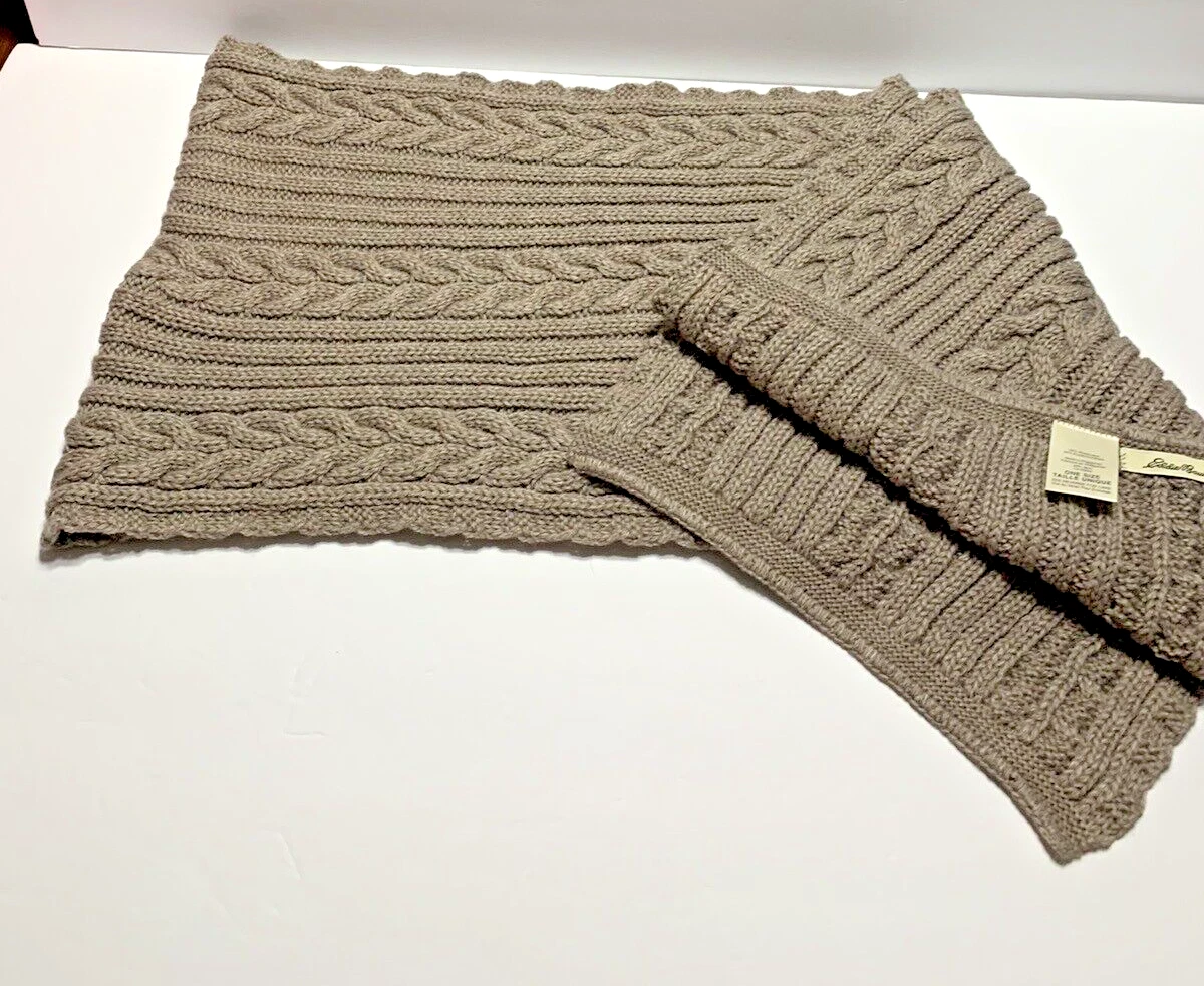 EDDIE BAUER Classic Knitted Wool Blend Scarf 11" x 60" Gray