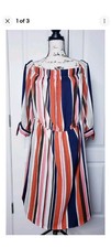 Indulge Stripe Off the Shoulders Dress Sz 3X Orange Blue Stripes